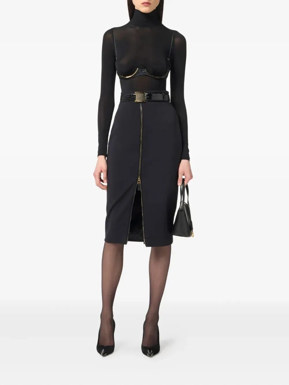 ZIP-FRONT CREPE MIDI SKIRT sold by Lord & Taylor product image thumbnail 3