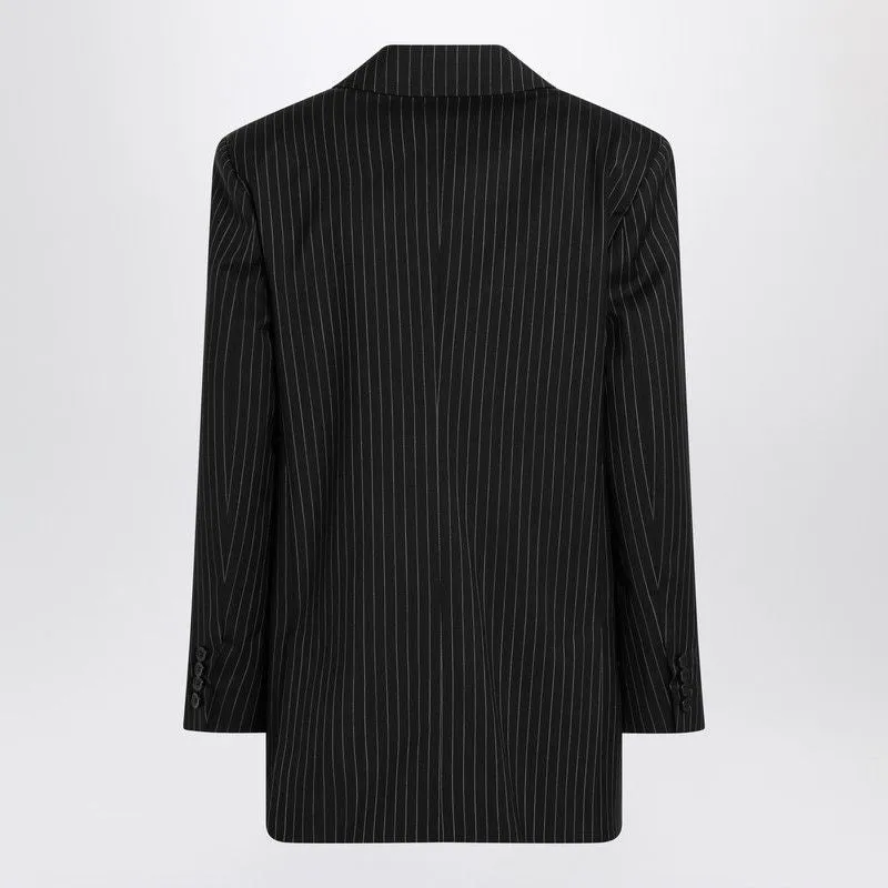 BLACK PINSTRIPED DOUBLE-BREASTED WOOL JACKET sold by Lord & Taylor product image thumbnail 2