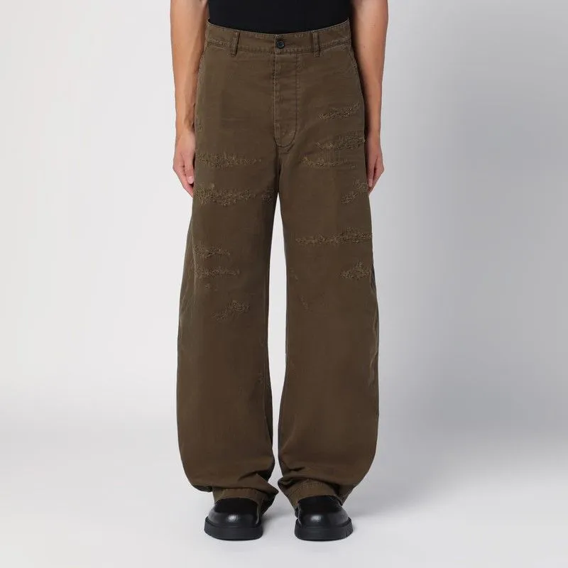 MILITARY GREEN WIDE TROUSERS WITH WEAR sold by Lord & Taylor