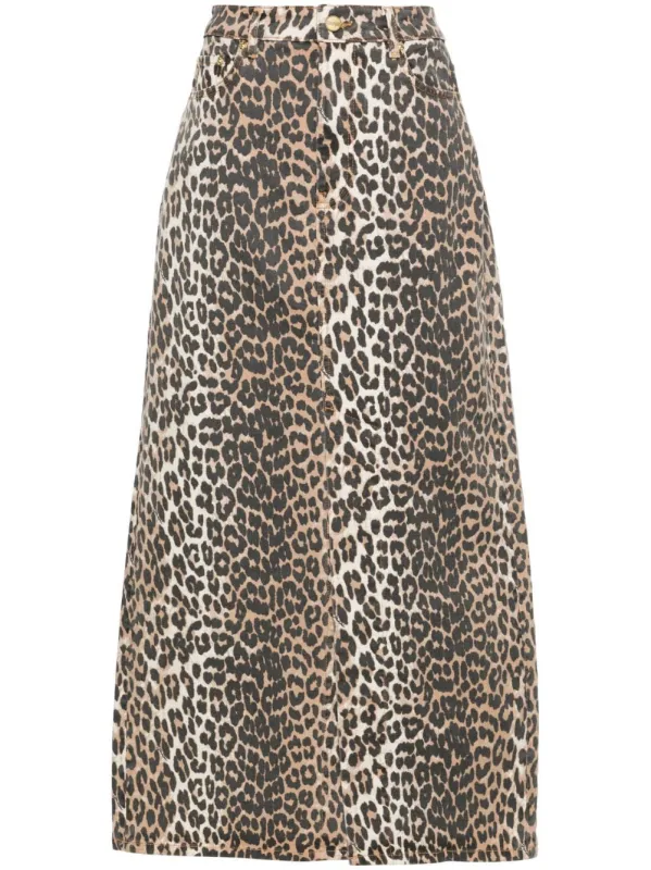 HIGH WAISTED LEOPARD PRINT DENIM MIDI SKIRT sold by Lord & Taylor