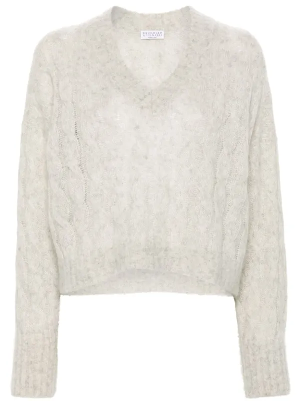 LIGHT GREY CABLE KNIT SWEATER sold by Lord & Taylor