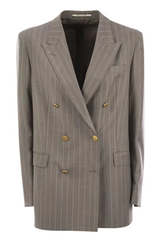 STRETCH WOOL DOUBLE-BREASTED PINSTRIPE BLAZER made by Tagliatore