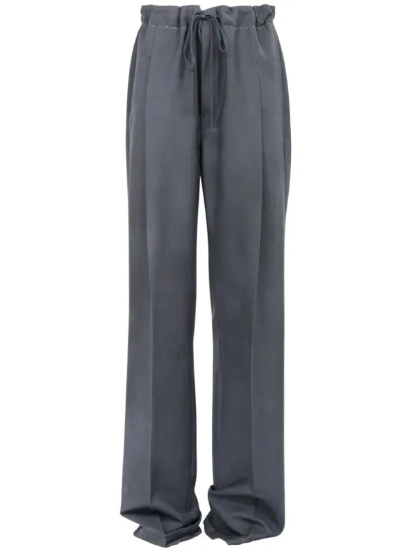 MAISON MARGIELA DRAWSTRING PANTS IN MOHAIR WOOL.
CHARCOAL GRAY COLOR WITH HAND-APPLIED BOLD PATINA.
MID-RISE WAISTBAND WITH FRONT PLEATS. 
HORN BUTTONS AND REINFORCED ANKLES.
MARGIELA'S SIGNA sold by Lord & Taylor