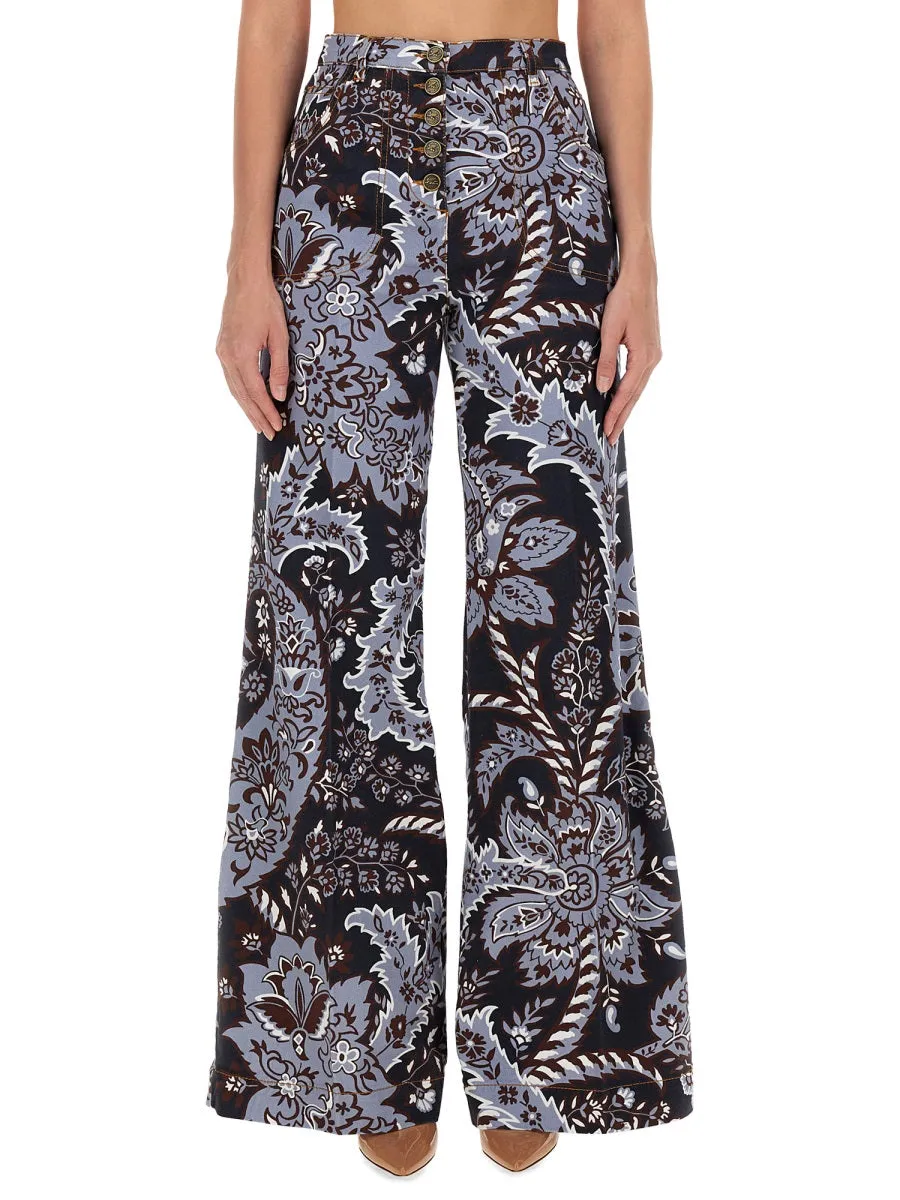 PAISLEY PRINT FLARE JEANS sold by Lord & Taylor
