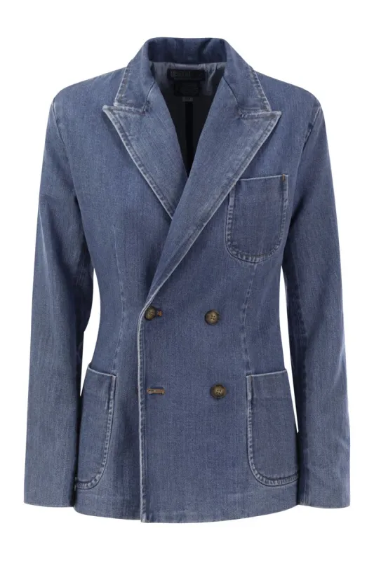 DOUBLE-BREASTED DENIM BLAZER sold by Lord & Taylor