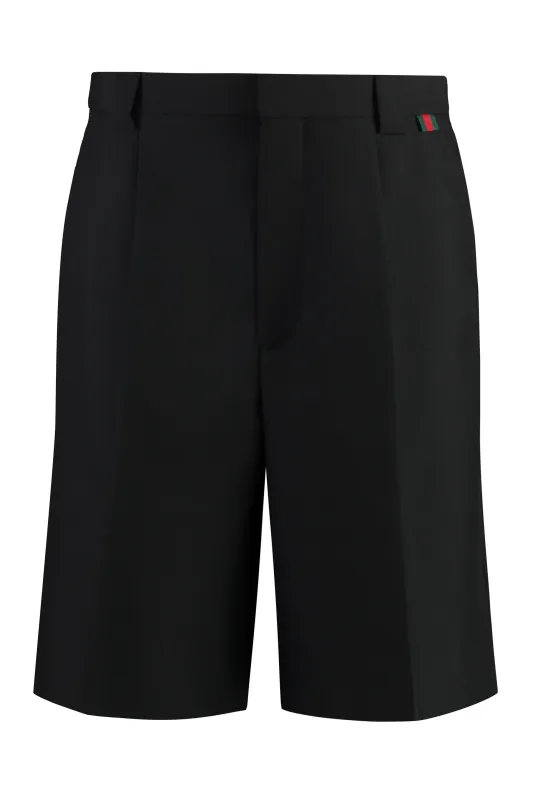 BLACK WOOL-BLEND BERMUDA SHORTS WITH WEB DETAIL sold by Lord & Taylor
