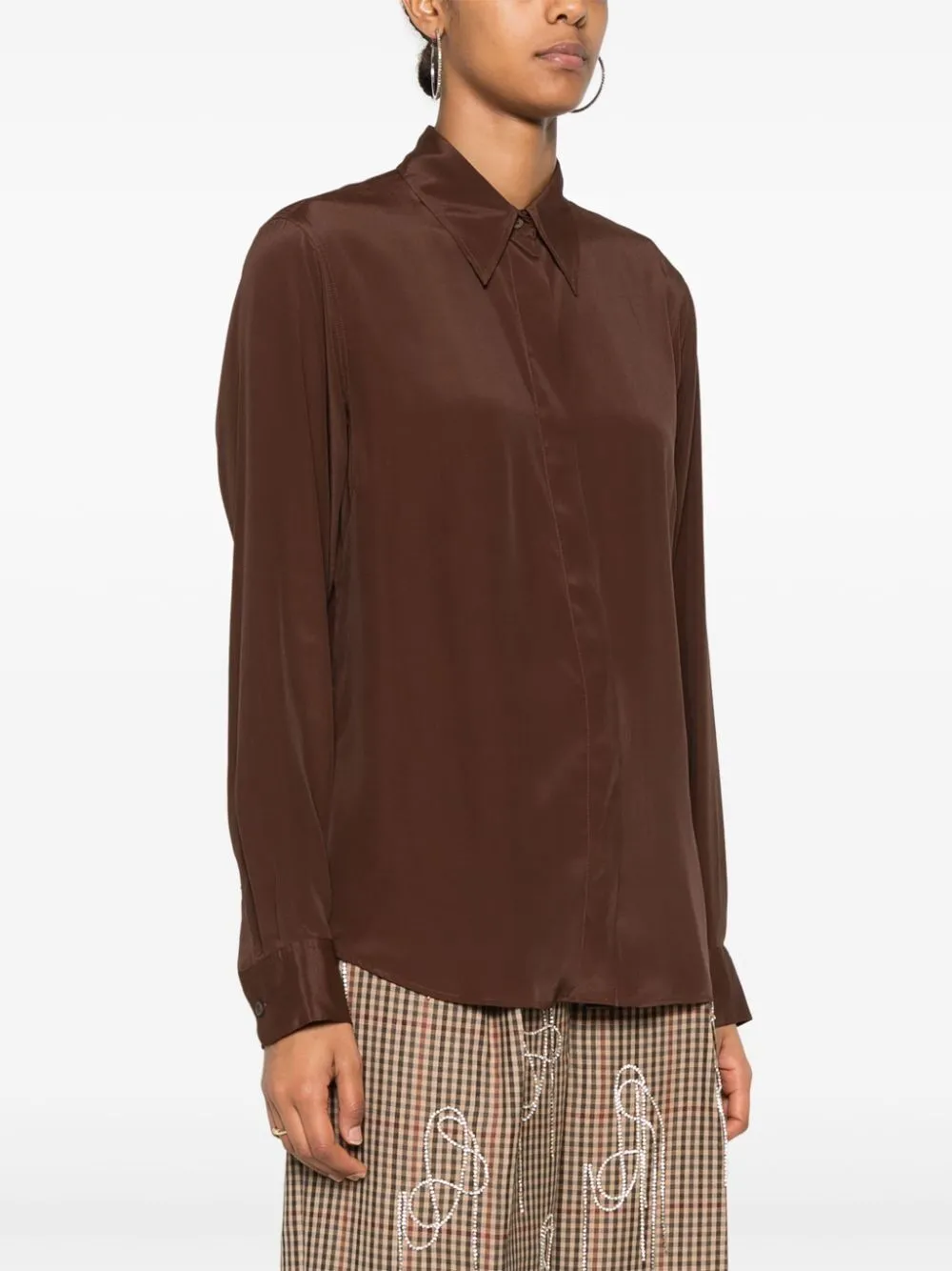 BROWN SILK BLEND SHIRT sold by Lord & Taylor product image thumbnail 2
