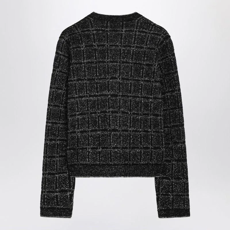 BLACK/SILVER WOOL AND LAMé CHECKED CARDIGAN sold by Lord & Taylor product image thumbnail 2