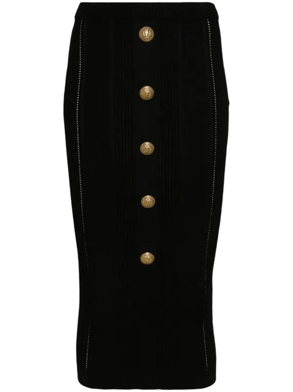 HIGH WAIST FIVE BUTTON SEE THROUGH KNIT MIDI SKIRT made by Balmain