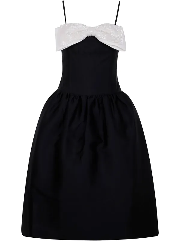 BLACK TAFFETA CONTRAST BOW MIDI DRESS sold by Lord & Taylor