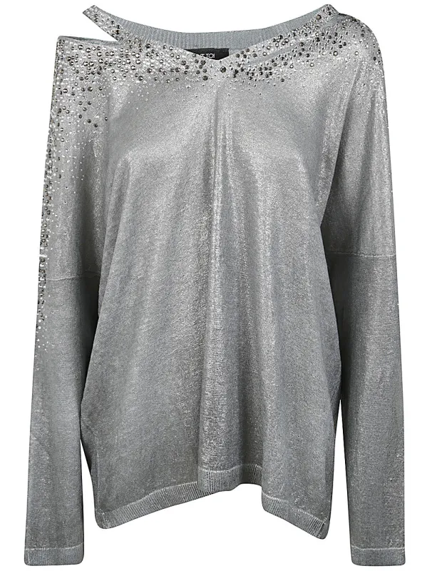 LINEN COTTON V-NECK PULLOVER WITH LAMINATION AND STRASS sold by Lord & Taylor
