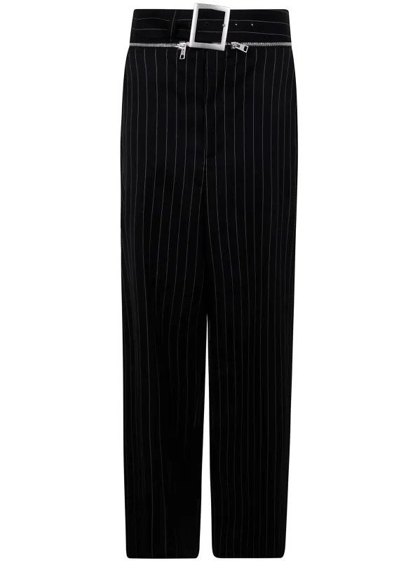 PINSTRIPE WOOL TAILORED TROUSER WITH ZIP OFF BELT sold by Lord & Taylor