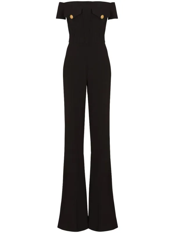 OFF-SHOULDERS FLARE CREPE JUMPSUIT sold by Lord & Taylor