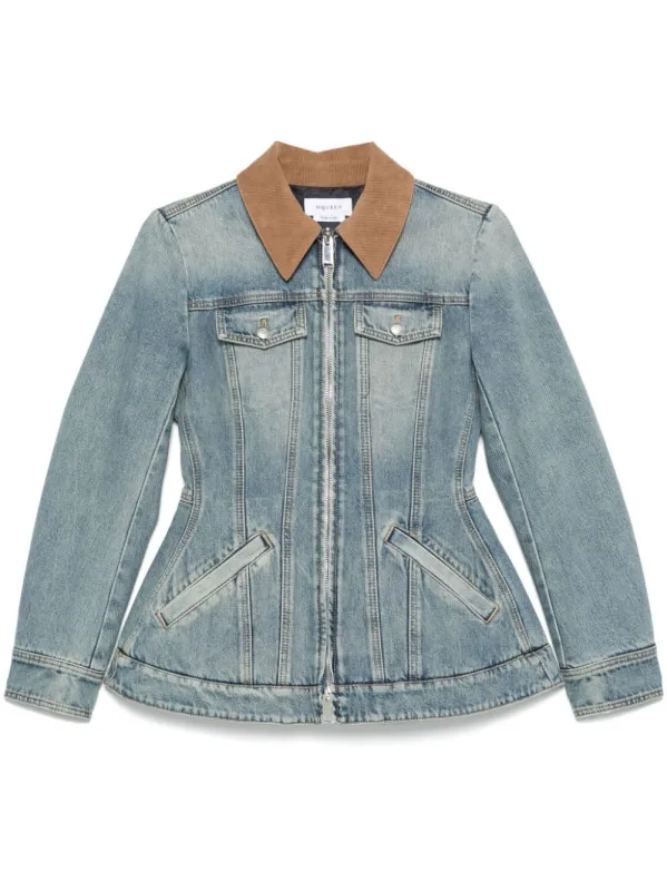 CORDUROY COLLAR PEPLUM DENIM JACKET sold by Lord & Taylor