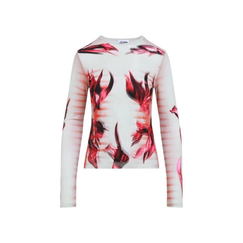 LAYERED LONG SLEEVES TOP PRINTED "FLOWER BODY MORPHING MARINIERE" made by Jean Paul Gaultier