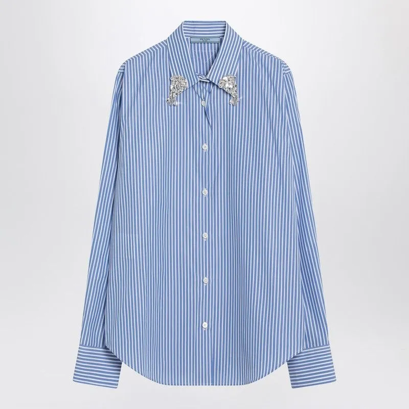 LIGHT BLUE POPLIN SHIRT WITH RHINESTONES sold by Lord & Taylor