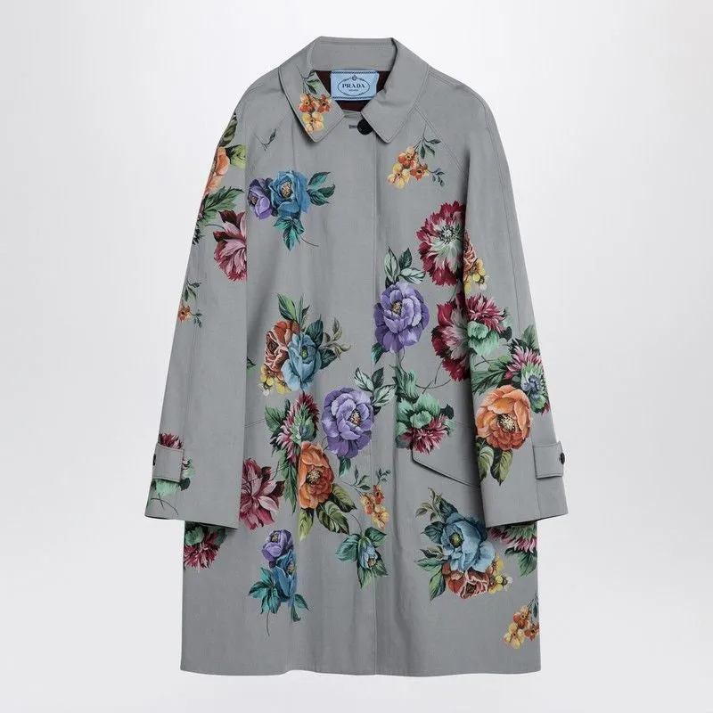 GREY SINGLE-BREASTED COAT IN PRINTED COTTON sold by Lord & Taylor