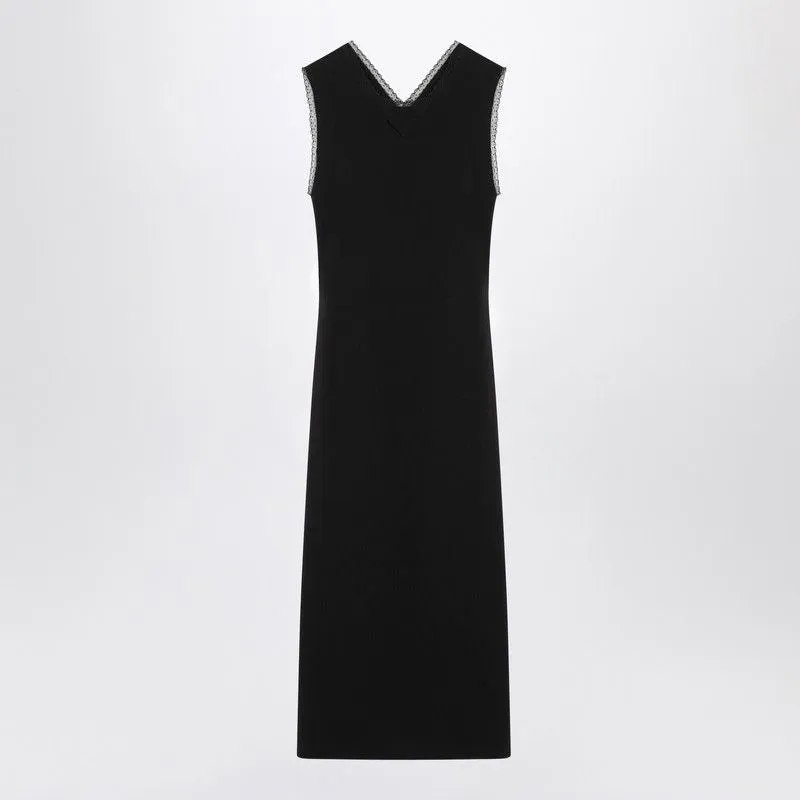 BLACK MIDI DRESS WITH LACE DETAILS made by Prada