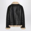 BLACK LEATHER AND SHEARLING JACKET sold by Lord & Taylor