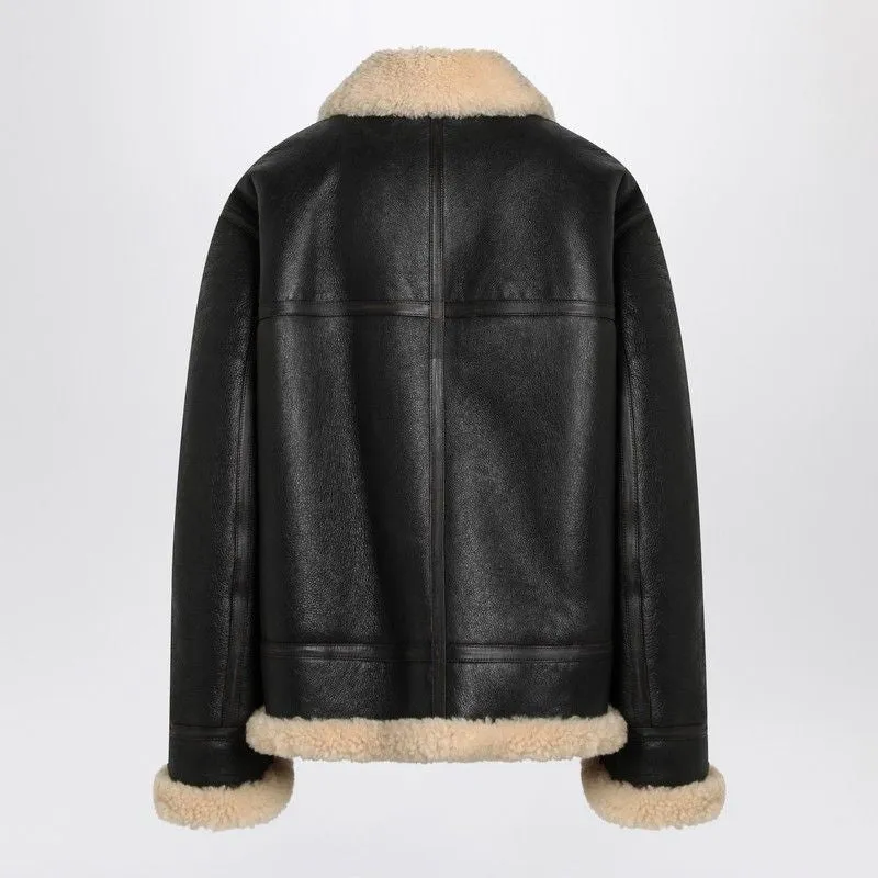 BLACK LEATHER AND SHEARLING JACKET sold by Lord & Taylor product image thumbnail 3