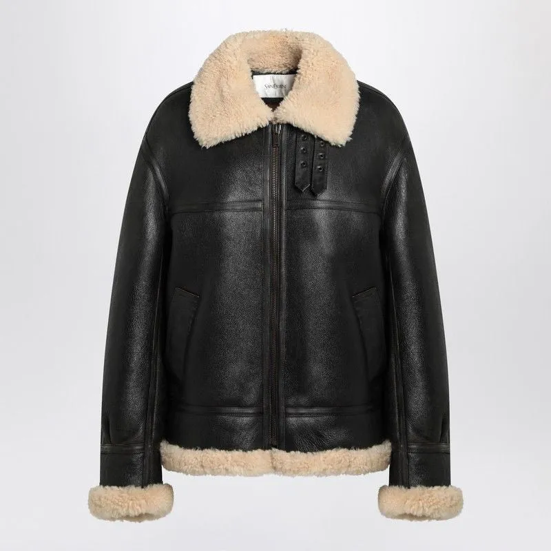 BLACK LEATHER AND SHEARLING JACKET sold by Lord & Taylor