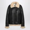 BLACK LEATHER AND SHEARLING JACKET sold by Lord & Taylor