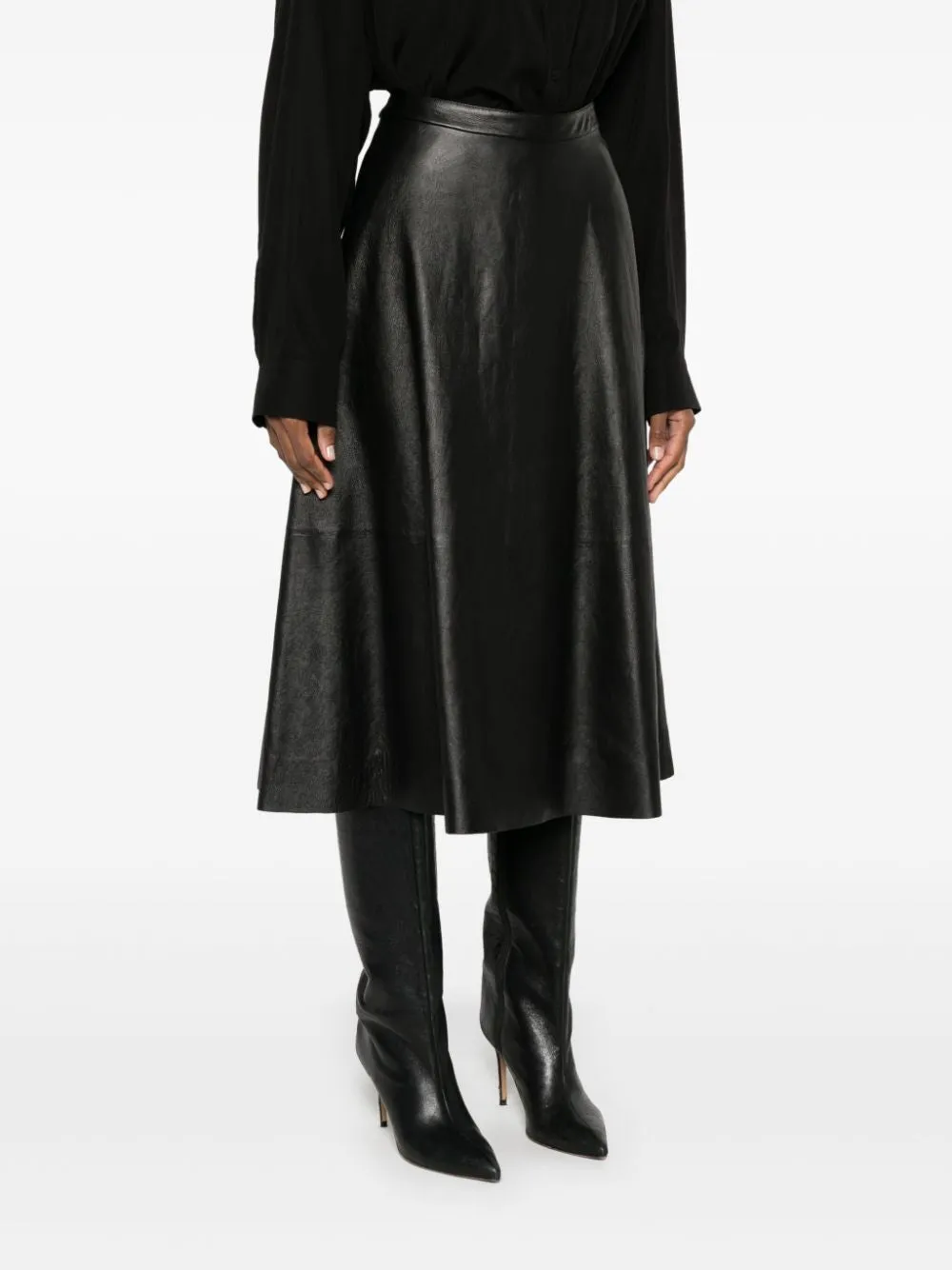 BLACK LEATHER FLARED SKIRT sold by Lord & Taylor product image thumbnail 3