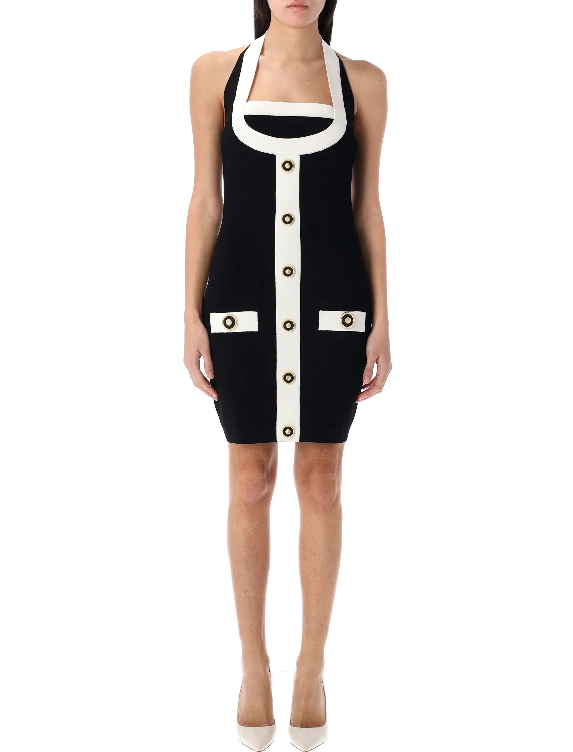 TWO-TONE HALTERNECK KNIT MINI DRESS sold by Lord & Taylor