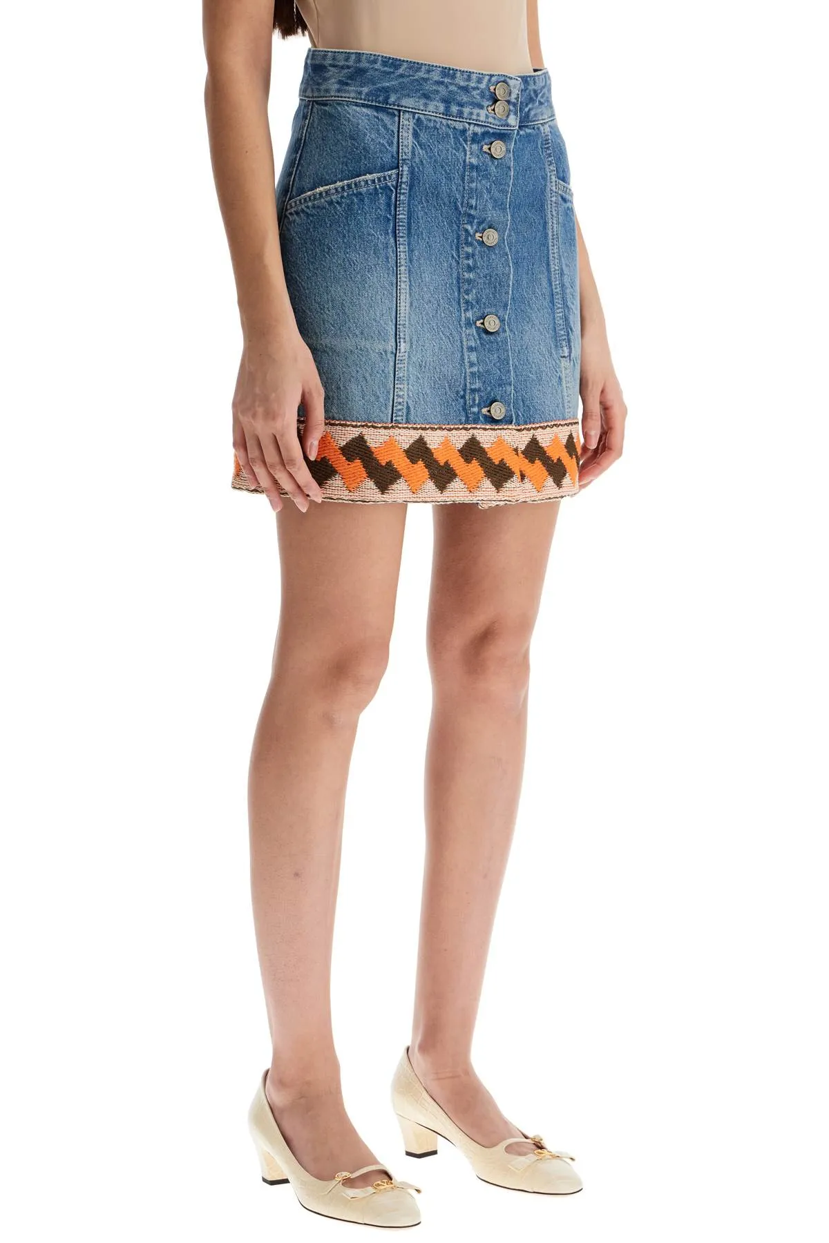 DENIM MINI SKIRT WITH JACQUARD TRIM sold by Lord & Taylor product image thumbnail 2