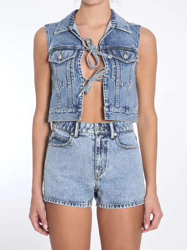CROPPED VEST WITH BOWS AND CRYSTALS sold by Lord & Taylor