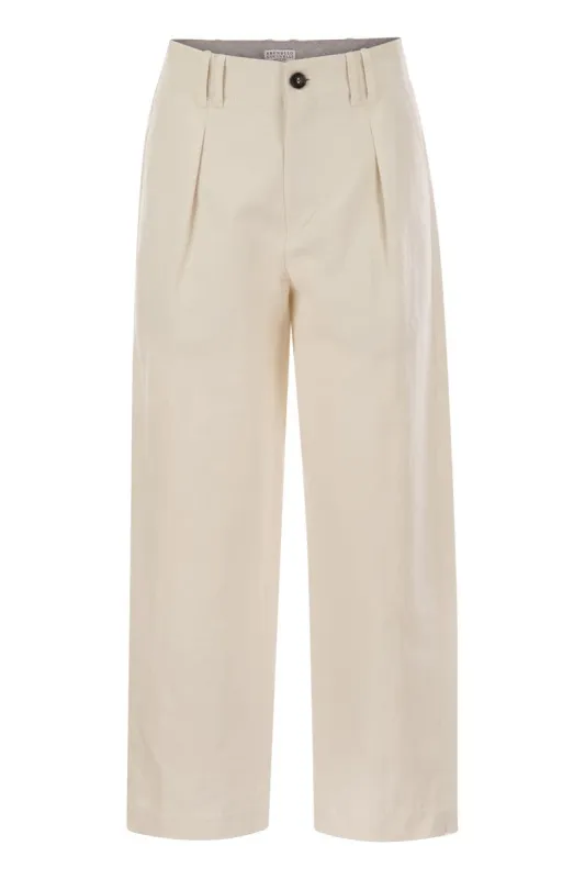 PLEATED CHINO TROUSERS IN COTTON CANVAS AND LINEN sold by Lord & Taylor