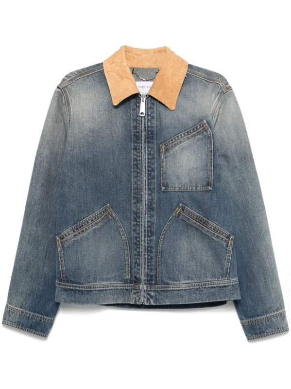 SUEDE COLLAR ZIP-UP DENIM JACKET sold by Lord & Taylor