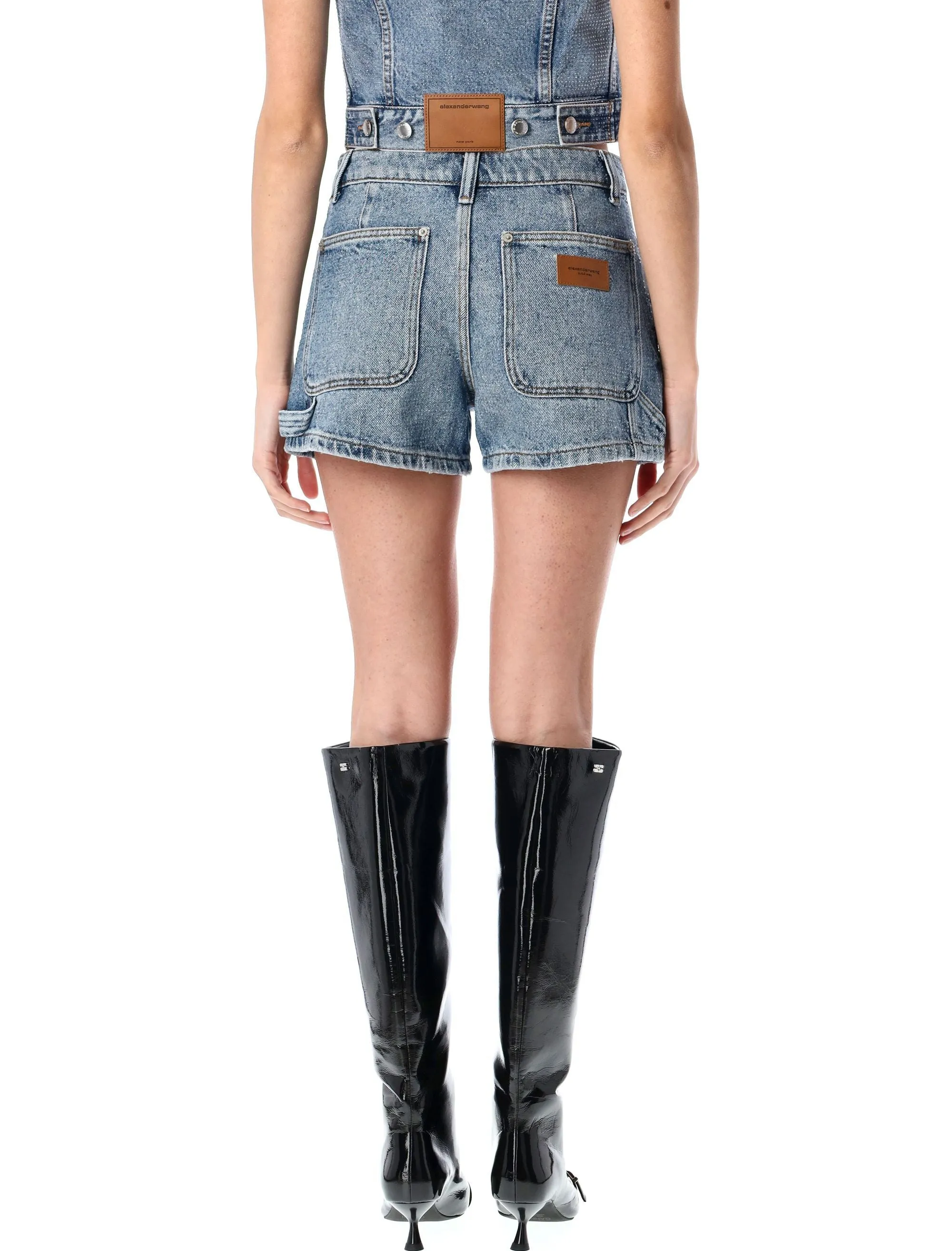 CLEAR BEAD HOTFIX HIGH-WAIST WORKWEAR DENIM SHORTS sold by Lord & Taylor product image thumbnail 2