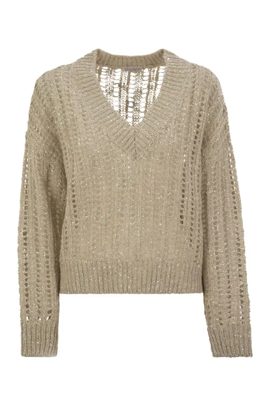 SILK AND LINEN V-NECK SWEATER sold by Lord & Taylor
