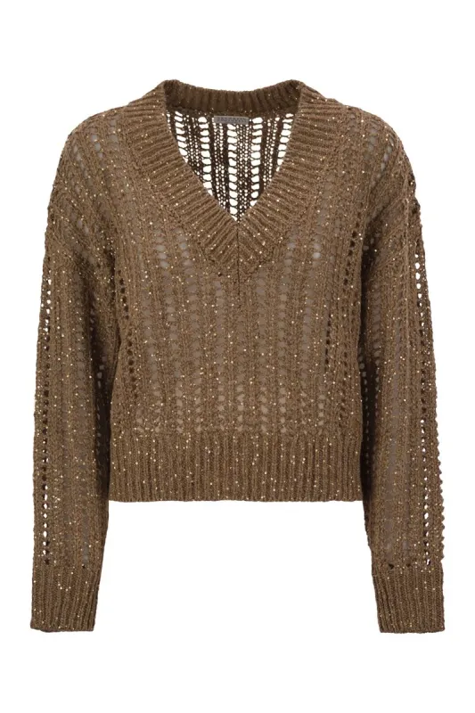 SILK AND LINEN V-NECK SWEATER sold by Lord & Taylor