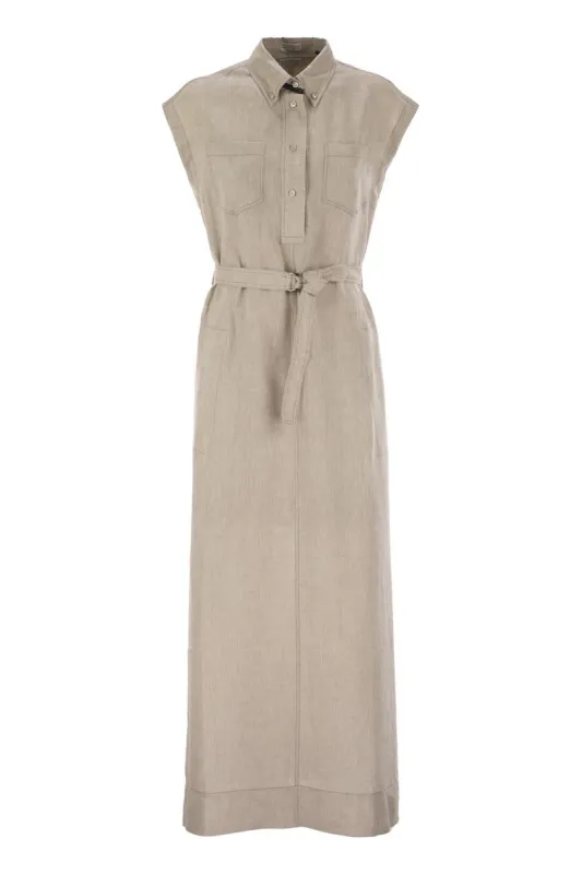 DRESS IN LINEN WITH SHINY COLLAR sold by Lord & Taylor