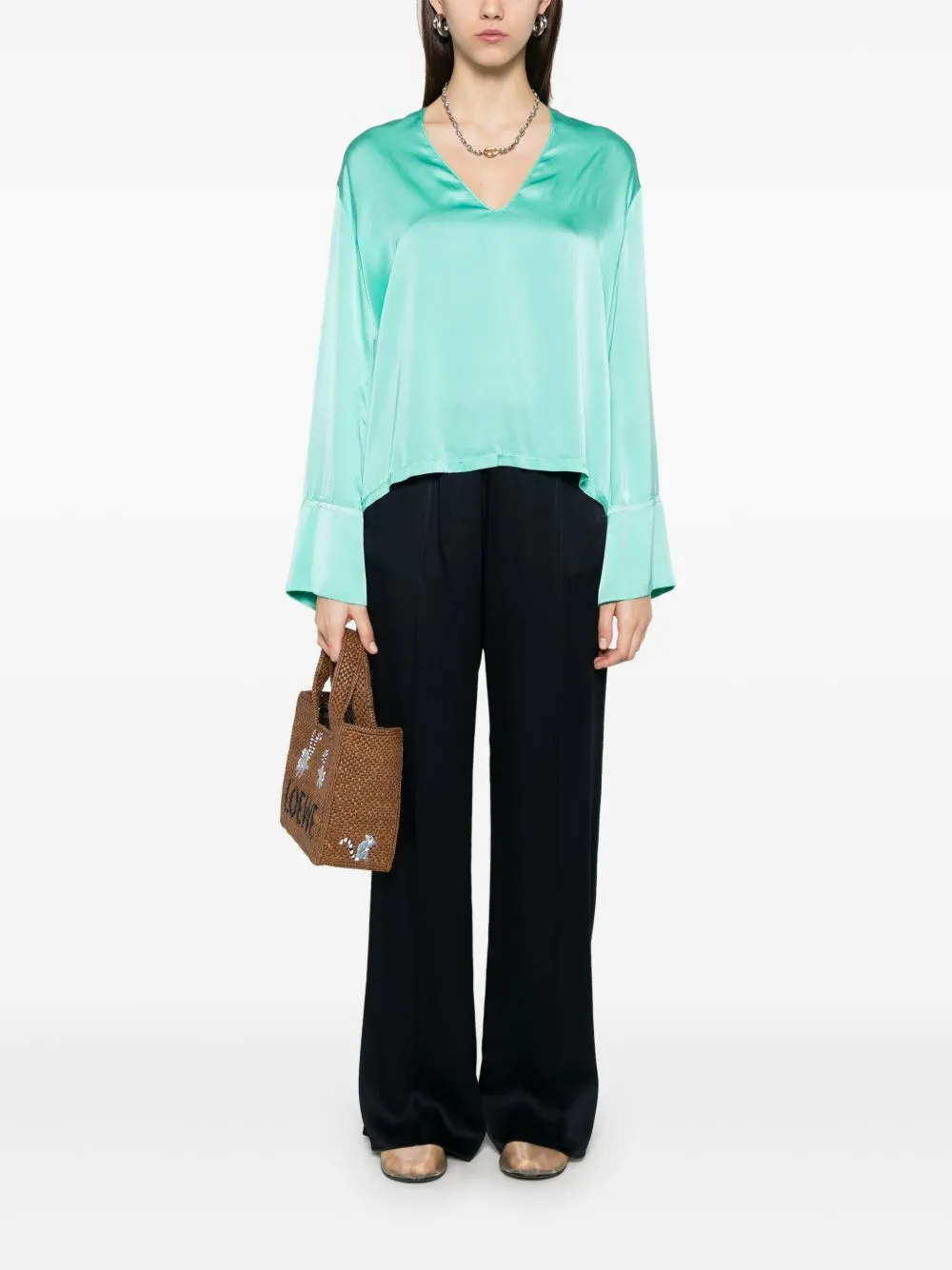 SILK V-NECKED BLOUSE sold by Lord & Taylor product image thumbnail 5