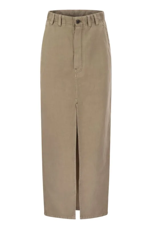CHINO SKIRT IN GARMENT-DYED COTTON AND LINEN COVER made by Brunello Cucinelli