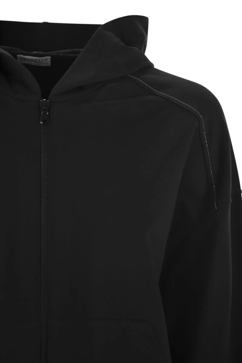 LIGHTWEIGHT STRETCH COTTON FLEECE TOPWEAR WITH ZIP, HOOD AND SHINY TRIMS sold by Lord & Taylor product image thumbnail 4
