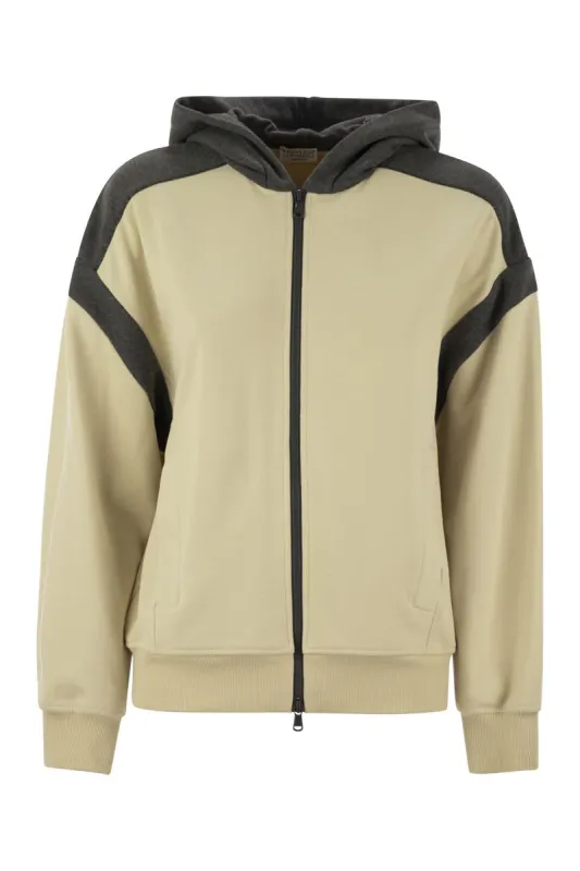 SMOOTH COTTON FLEECE TOPWEAR WITH ZIP, HOOD AND SHINY TRIM sold by Lord & Taylor