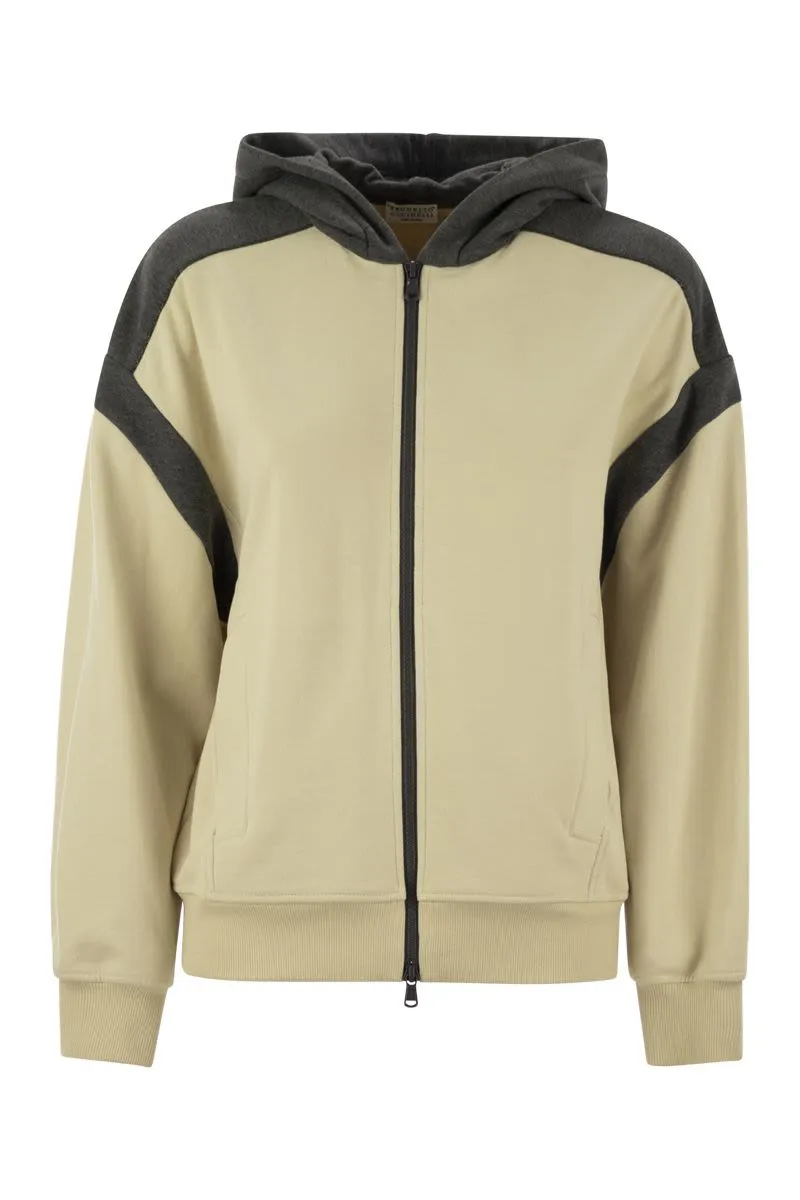 SMOOTH COTTON FLEECE TOPWEAR WITH ZIP, HOOD AND SHINY TRIM sold by Lord & Taylor