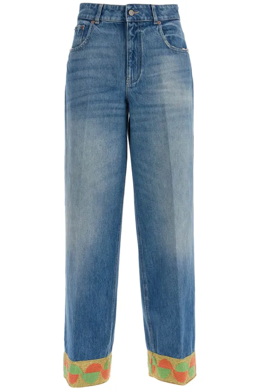 BLUE WASHED JEANS WITH JACQUARD BOTTOMS sold by Lord & Taylor