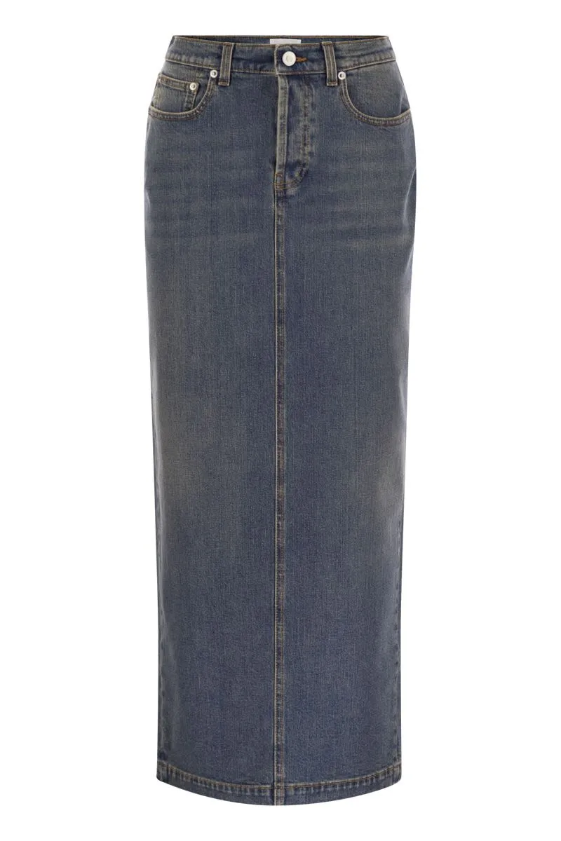 LONG DENIM SKIRT WITH BACK SLIT sold by Lord & Taylor