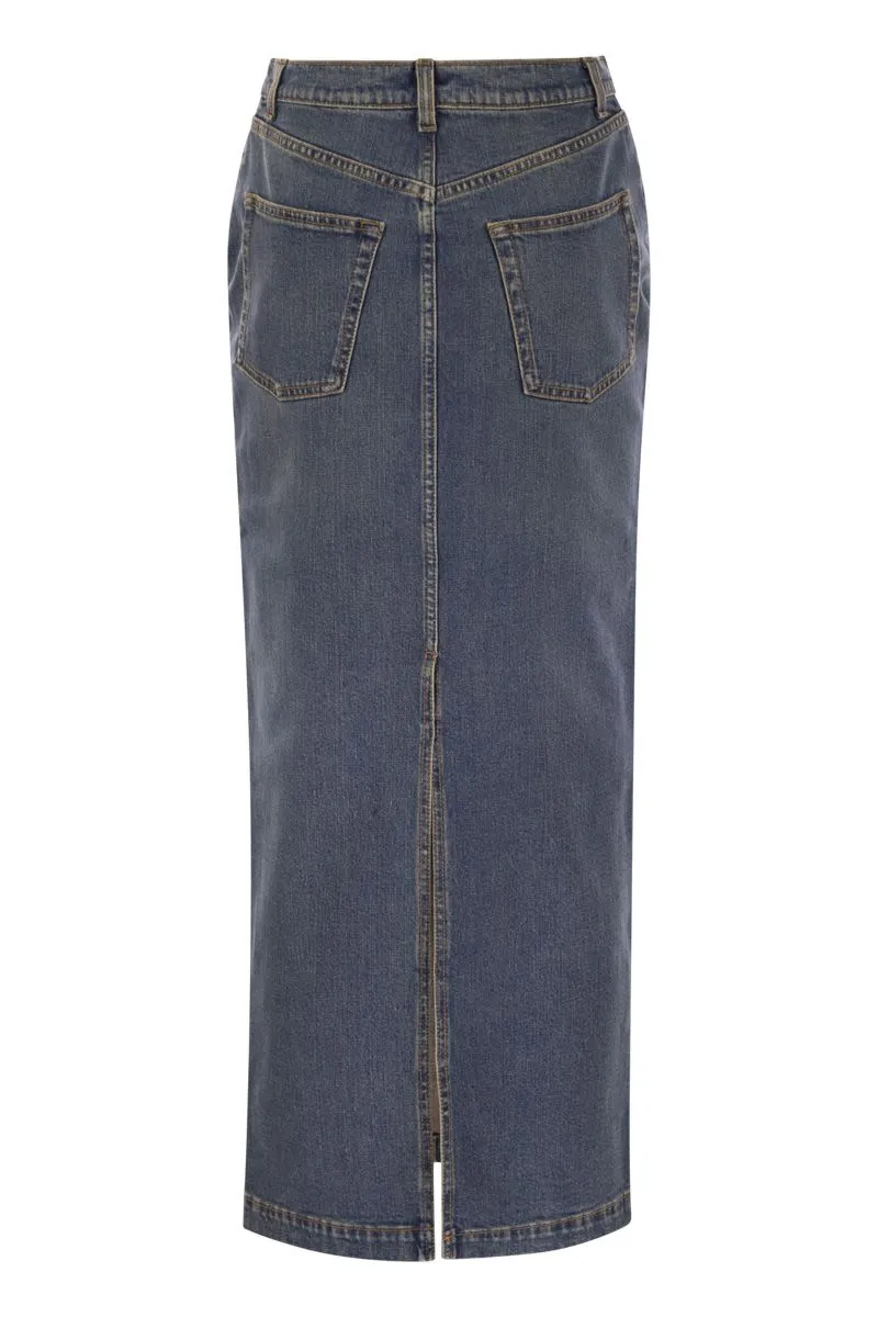 LONG DENIM SKIRT WITH BACK SLIT sold by Lord & Taylor product image thumbnail 2