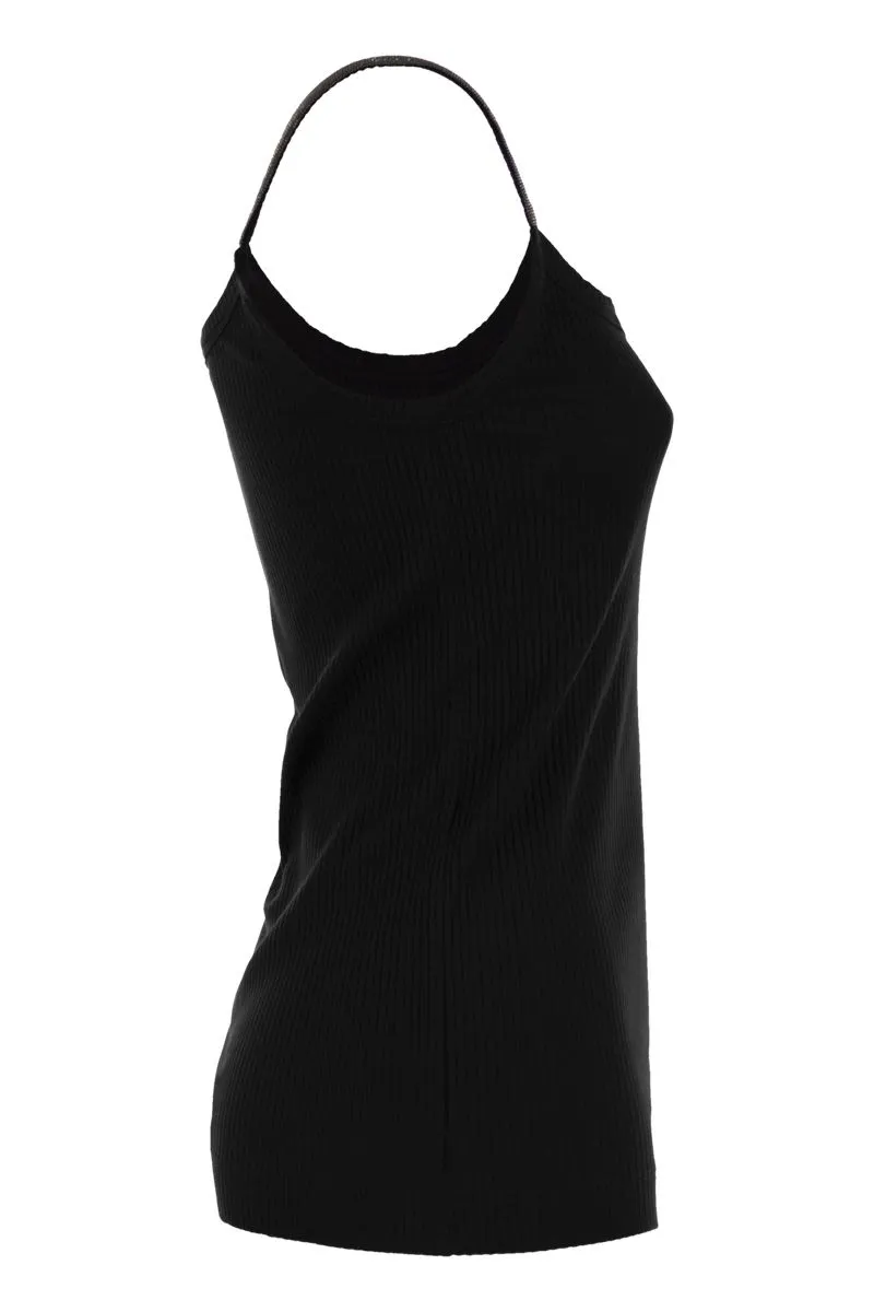STRETCH COTTON RIBBED JERSEY TOP WITH PRECIOUS STRAPS sold by Lord & Taylor product image thumbnail 3