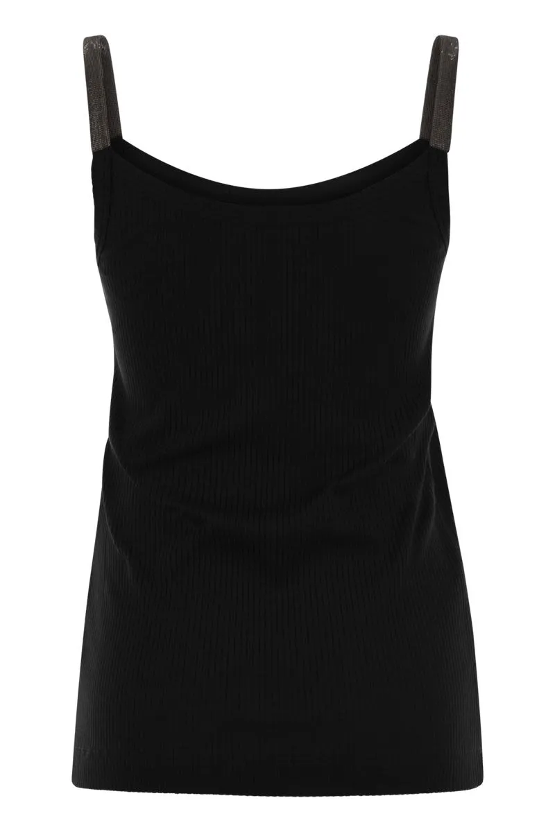 STRETCH COTTON RIBBED JERSEY TOP WITH PRECIOUS STRAPS sold by Lord & Taylor product image thumbnail 2