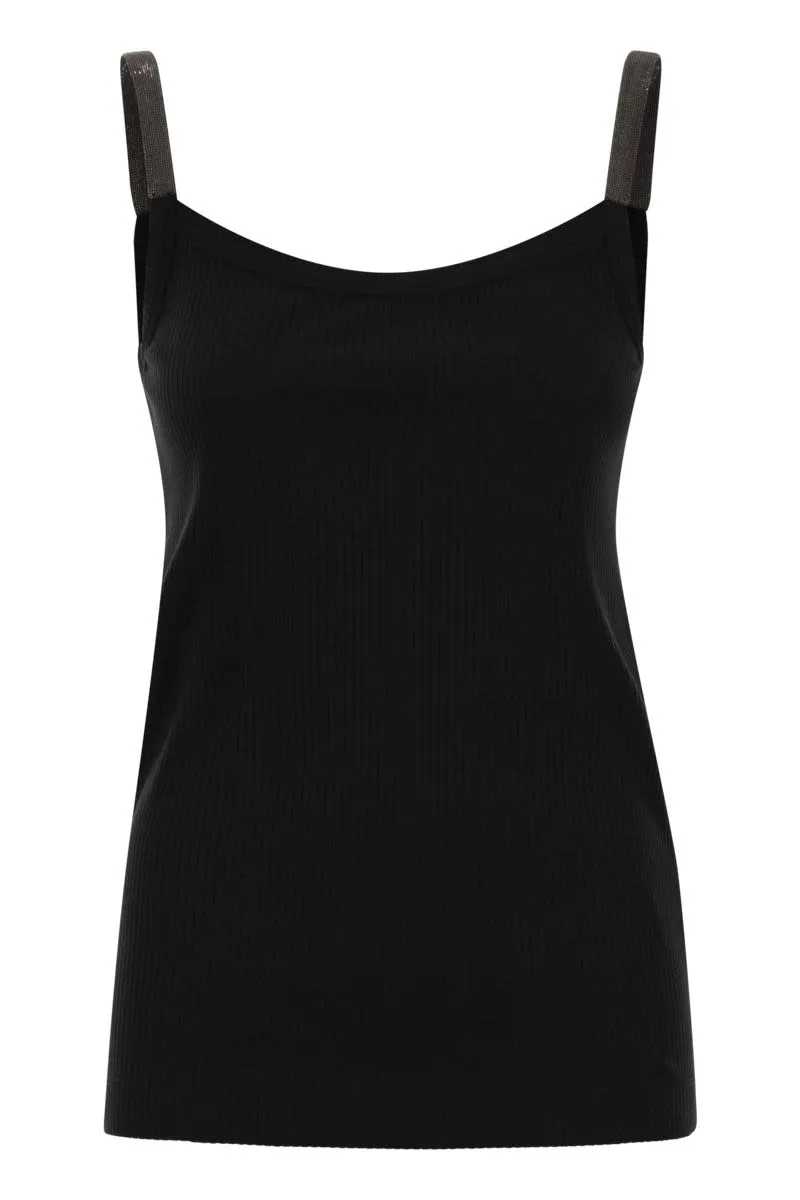 STRETCH COTTON RIBBED JERSEY TOP WITH PRECIOUS STRAPS sold by Lord & Taylor