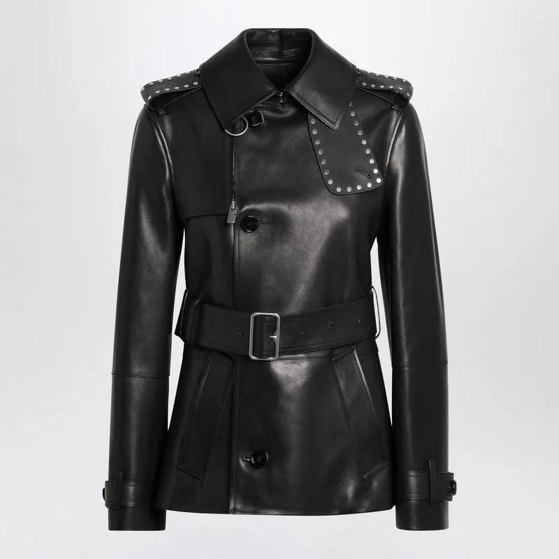 SHORT BLACK LEATHER JACKET WITH STUDS sold by Lord & Taylor