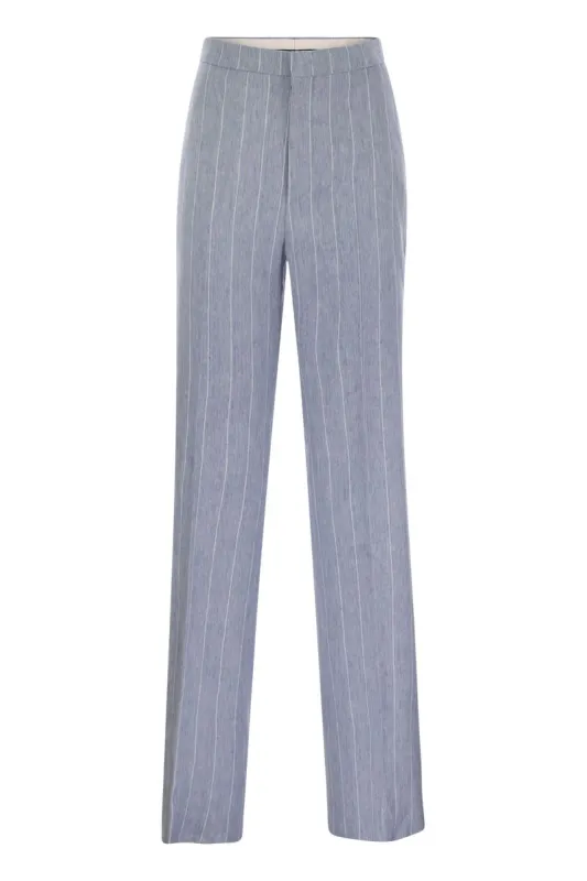 PINSTRIPE TROUSERS IN LINEN AND STRETCH COTTON sold by Lord & Taylor