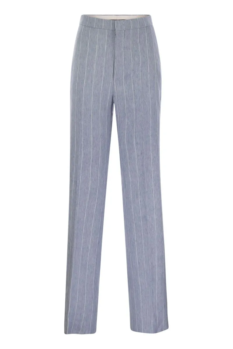 PINSTRIPE TROUSERS IN LINEN AND STRETCH COTTON sold by Lord & Taylor